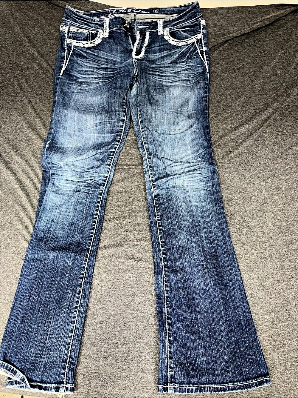 LA Idol Bootcut Flare Jeans in Blue Waist 11